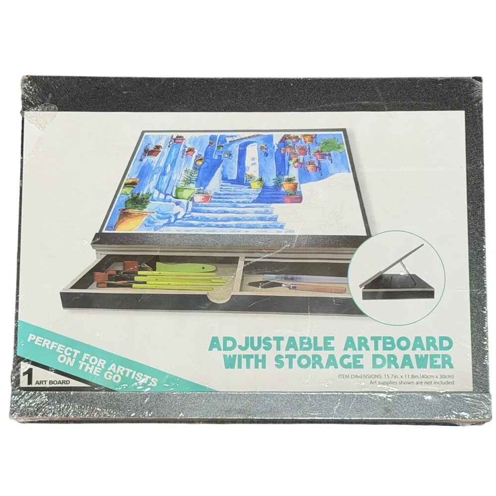 Adjustable Artboard Tabletop Easel with Storage Drawer Black Wood Portable New